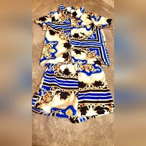 Shein Boy's Short Set,Size 5y,Blue,White,Gold,Black